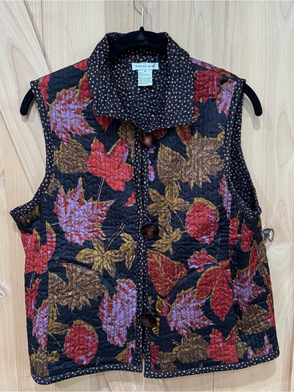 Patty Kim Reversible Quilted Vest Size Medium Fall Leaves Polkadots